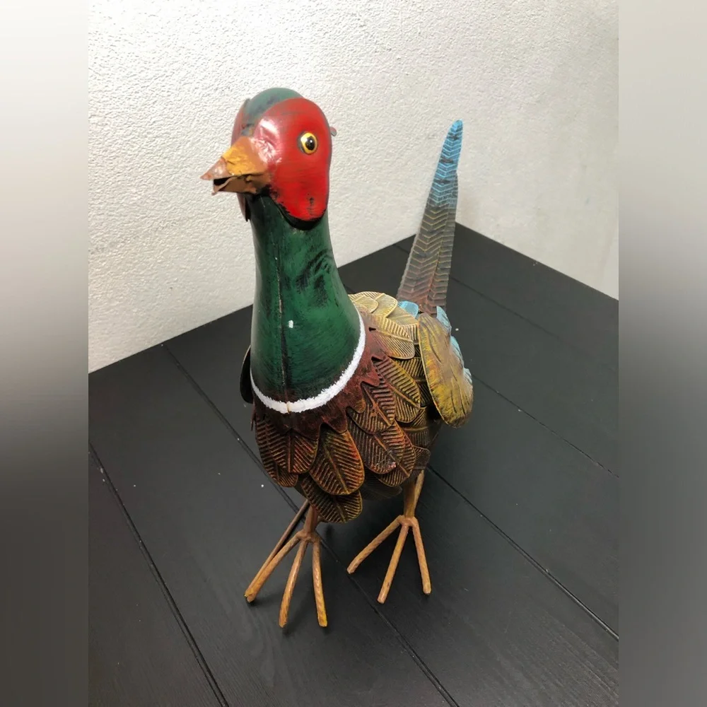 2 Metal Pheasant Bird Standing - Multicolor